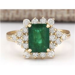2.05 CTW Natural Emerald And Diamond Ring In 14k Yellow Gold