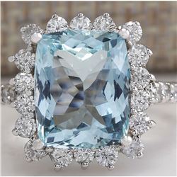 6.01 CTW Natural Aquamarine And Diamond Ring In 14K White Gold