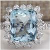 Image 1 : 6.01 CTW Natural Aquamarine And Diamond Ring In 14K White Gold