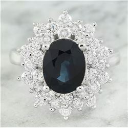 3.93 CTW Sapphire 14K White Gold Diamond Ring
