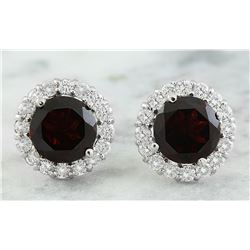 3.65 CTW Garnet 14K White Gold Diamond Earrings