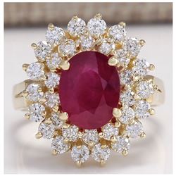 3.27 CTW Natural Ruby And Diamond Ring 14K Solid Yellow Gold