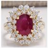 Image 1 : 3.27 CTW Natural Ruby And Diamond Ring 14K Solid Yellow Gold