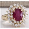 Image 2 : 3.27 CTW Natural Ruby And Diamond Ring 14K Solid Yellow Gold