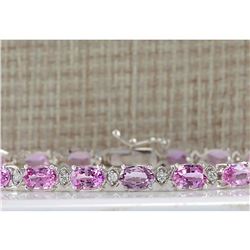 14.10CTW Natural Pink Sapphire And Diamond Bracelet In 18K Solid White Gold