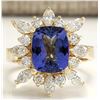 Image 1 : 4.36 CTW Natural Blue Tanzanite And Diamond Ring In 18K Solid Yellow Gold