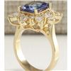 Image 3 : 4.36 CTW Natural Blue Tanzanite And Diamond Ring In 18K Solid Yellow Gold