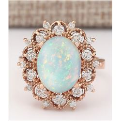 4.15 CTW Natural Opal And Diamond Ring In 18K Rose Gold