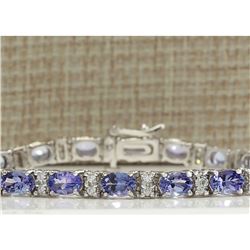 11.01CTW Natural Tanzanite And Diamond Bracelet In 14K Solid White Gold