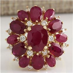 7.47 CTW Natural Red Ruby And Diamond Ring 18K Solid Yellow Gold