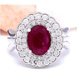 2.60 CTW Natural Ruby 18K Solid White Gold Diamond Ring