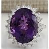 Image 1 : 14.82 CTW Natural Amethyst And Diamond Ring In 18K Solid White Gold