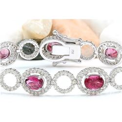 11.77 CTW Natural Tourmaline 18K Solid White Gold Diamond Bracelet