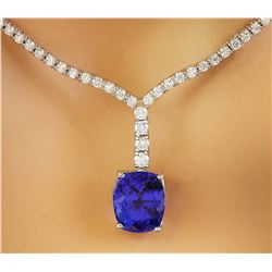 9.25 CTW Tanzanite 18K White Gold Diamond Necklace