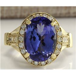 8.94 CTW Natural Blue Tanzanite And Diamond Ring 18K Solid Yellow Gold