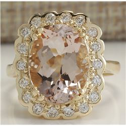 5.07 CTW Natural Morganite And Diamond Ring 14K Solid Yellow Gold