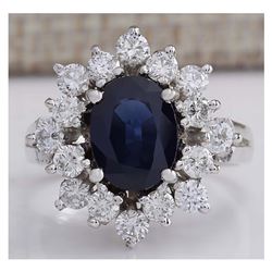 3.00 CTW Natural Blue Sapphire And Diamond Ring 14K Solid White Gold