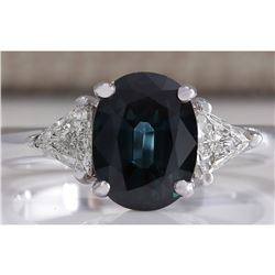 2.95 CTW Natural Blue Sapphire Diamond Ring 14K Solid White Gold