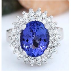 6.22 CTW Natural Tanzanite 18K Solid White Gold Diamond Ring