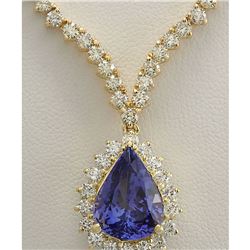 16.67CTW Natural Tanzanite And Diamond Necklace In 14K Yellow Gold