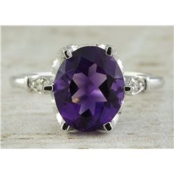 3.41 CTW Amethyst 14K White Gold Diamond Ring
