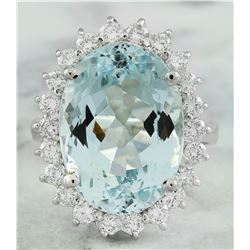 12.15 CTW Aquamarine 18K White Gold Diamond Ring
