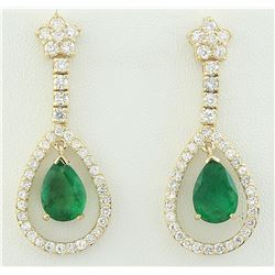 7.05 CTW Emerald 18K Yellow Gold Diamond Earrings