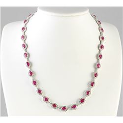 28.20 CTW Natural Ruby And Diamond Necklace In 14k White Gold