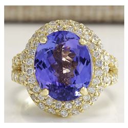 8.54CTW Natural Tanzanite And Diamond Ring In 18K Yellow Gold