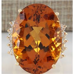 32.41 CTW Natural Citrine And Diamond Ring In 14K Solid Yellow Gold