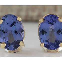 2.00 CTW Natural Blue Tanzanite Earrings In 18K Yellow Gold