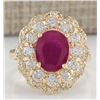 Image 1 : 4.05 CTW Natural Ruby And Diamond Ring In 18K Yellow Gold