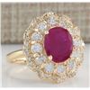 Image 2 : 4.05 CTW Natural Ruby And Diamond Ring In 18K Yellow Gold
