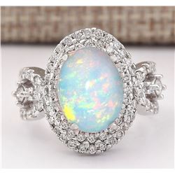 5.07 CTW Natural Opal And Diamond Ring In 18K White Gold