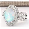 Image 2 : 5.07 CTW Natural Opal And Diamond Ring In 18K White Gold