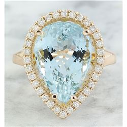 9.23 CTW Aquamarine 18K Rose Gold Diamond Ring