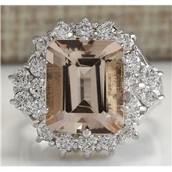7.04 CTW Natural Morganite And Diamond Ring 14K Solid White Gold