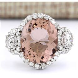 7.21 CTW Natural Morganite And Diamond Ring In 18K White Gold