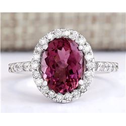 3.02 CTW Natural Pink Tourmaline And Diamond Ring 18K Solid White Gold