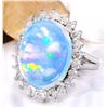 Image 2 : 9.53 CTW Natural Opal 14K Solid White Gold Diamond Ring