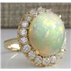 Image 2 : 13.541 CTW Natural Opal And Diamond Ring In 14K Solid Yellow Gold