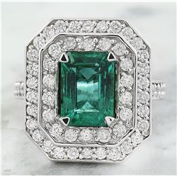 3.21 CTW Emerald 18K White Gold Diamond Ring