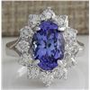 Image 1 : 4.55 CTW Natural Blue Tanzanite And Diamond Ring 18K Solid White Gold