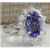 Image 2 : 4.55 CTW Natural Blue Tanzanite And Diamond Ring 18K Solid White Gold