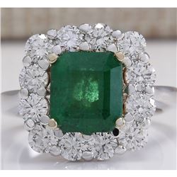 4.95 CTW Natural Emerald And Diamond Ring 14K Solid White Gold