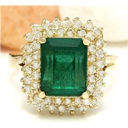 4.80 CTW Natural Emerald 18K Solid Yellow Gold Diamond Ring