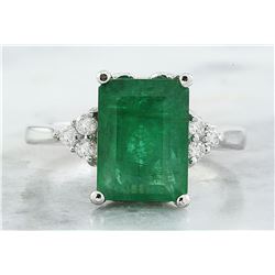 3.55 CTW Emerald 18K White Gold Diamond Ring