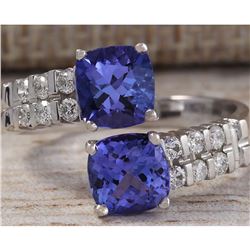 3.33 CTW Natural Blue Tanzanite And Diamond Ring In 14K Solid White Gold