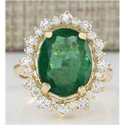 6.77 CTW Natural Emerald And Diamond Ring In 18K Yellow Gold