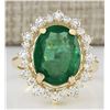 Image 1 : 6.77 CTW Natural Emerald And Diamond Ring In 18K Yellow Gold